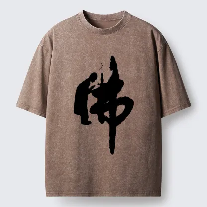 Tokyo-Tiger Buddha Kanji Washed T-Shirt