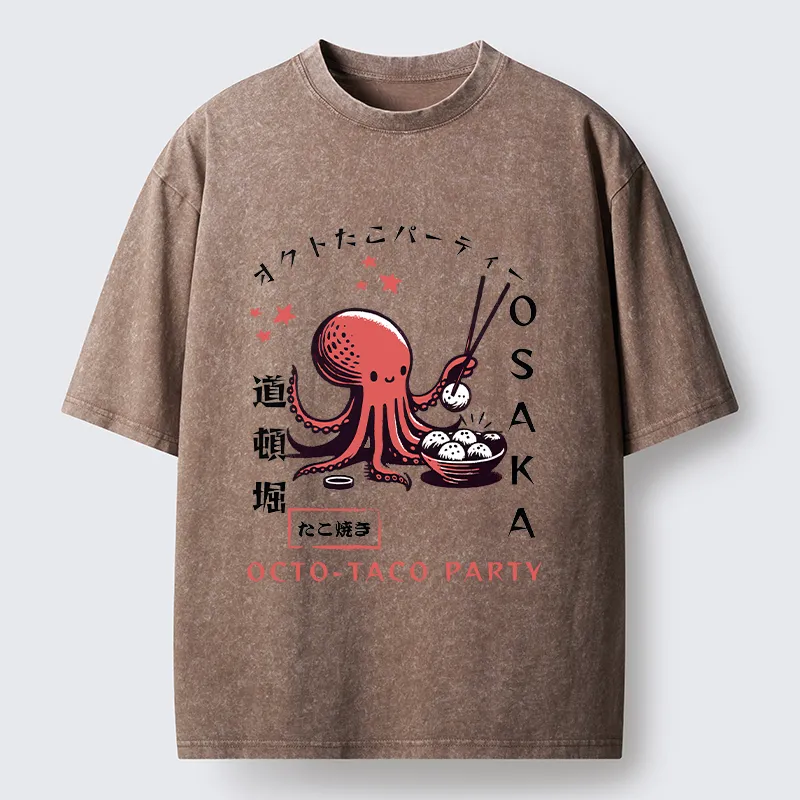 Tokyo-Tiger Cute Octopus Washed T-Shirt