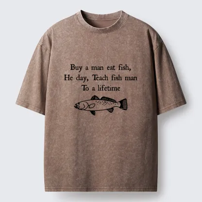Tokyo-Tiger Man Eat Fish Meme Washed T-Shirt