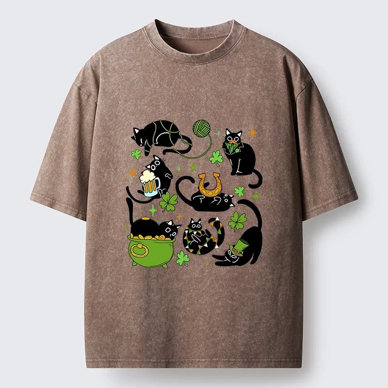 Tokyo-Tiger St Patrick's Day Black Cat Funny Washed T-Shirt