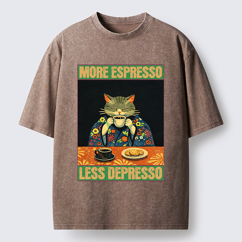 Tokyo-Tiger Cat Tasting Coffee Washed T-Shirt