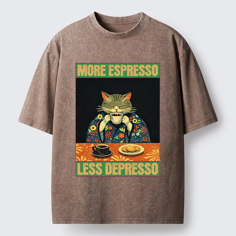 Tokyo-Tiger Cat Tasting Coffee Washed T-Shirt