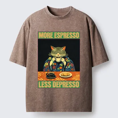 Tokyo-Tiger Cat Tasting Coffee Washed T-Shirt