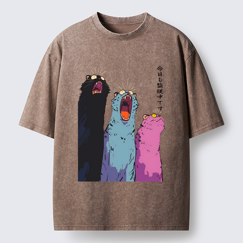 Tokyo-Tiger Howling Cat Washed T-Shirt