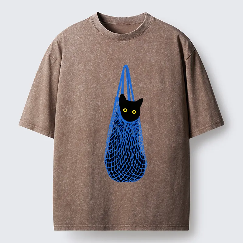 Tokyo-Tiger Cat In A Bag Washed T-Shirt