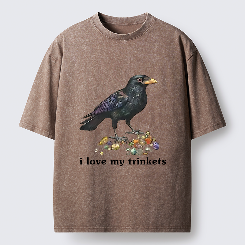 Tokyo-Tiger Crow Likes Its Little Ornaments Washed T-Shirt