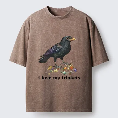 Tokyo-Tiger Crow Likes Its Little Ornaments Washed T-Shirt