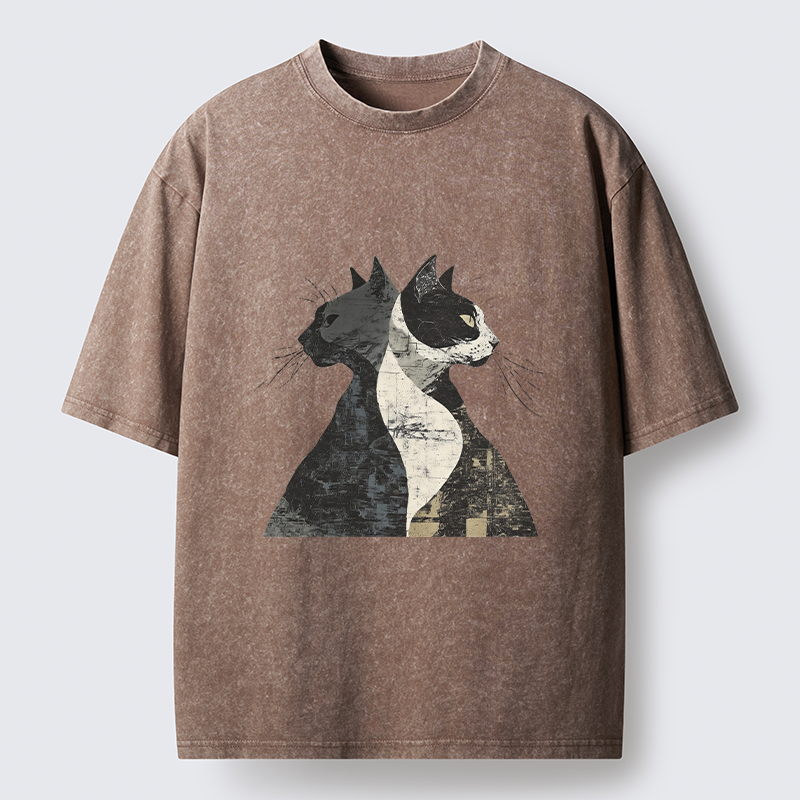 Tokyo-Tiger Silhouette Of Two Black Cats Washed T-Shirt