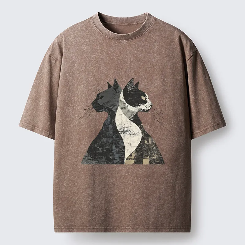 Tokyo-Tiger Silhouette Of Two Black Cats Washed T-Shirt