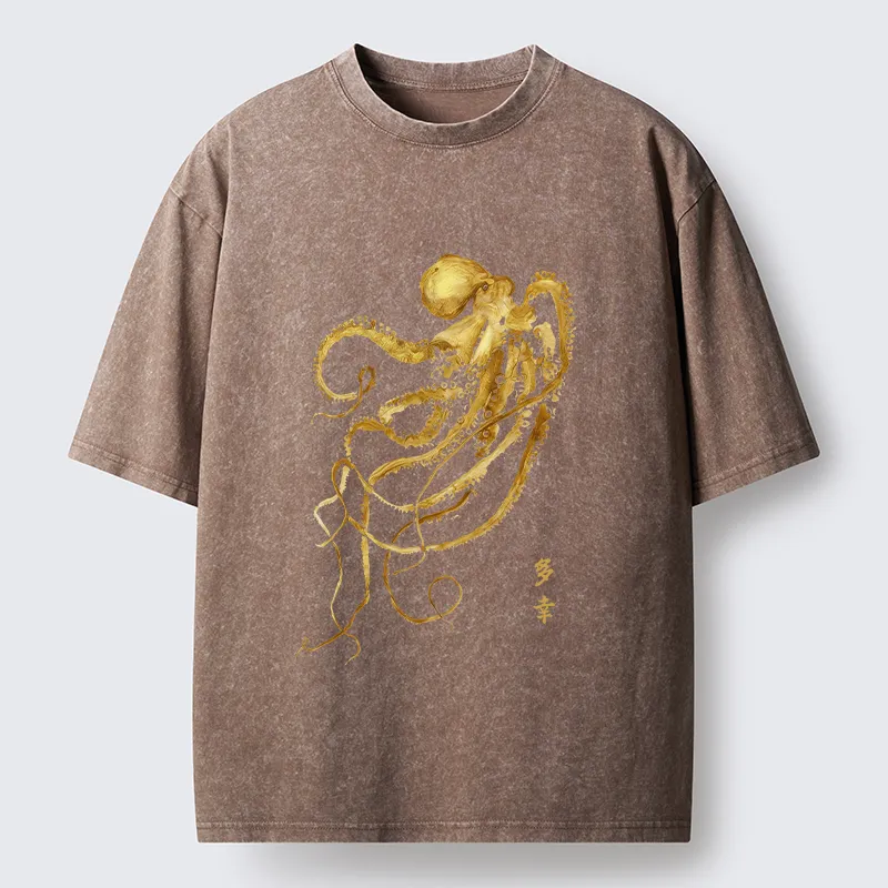 Tokyo-Tiger Octopus Ink Painting Washed T-Shirt