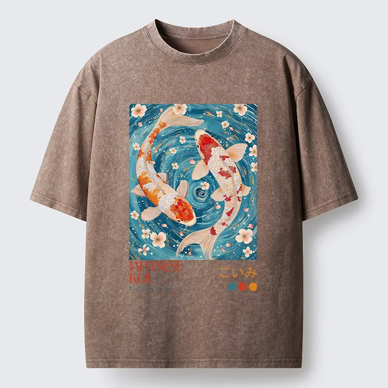 Tokyo-Tiger Koi In The Water Washed T-Shirt