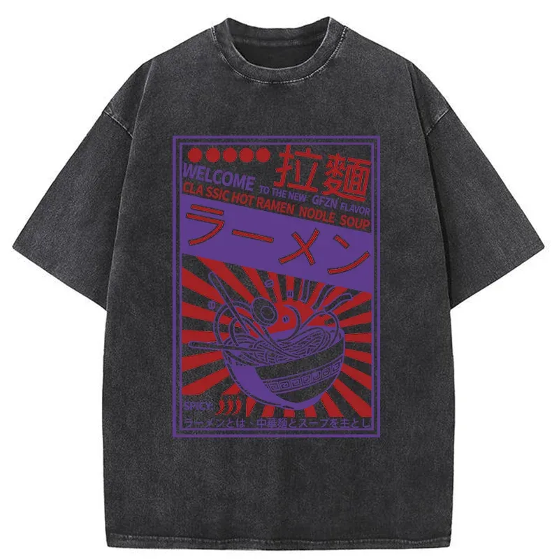 Tokyo-Tiger Vintage Ramen Poster Washed T-Shirt