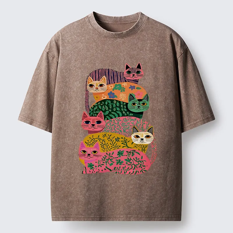 Tokyo-Tiger Colorful Cats Washed T-Shirt