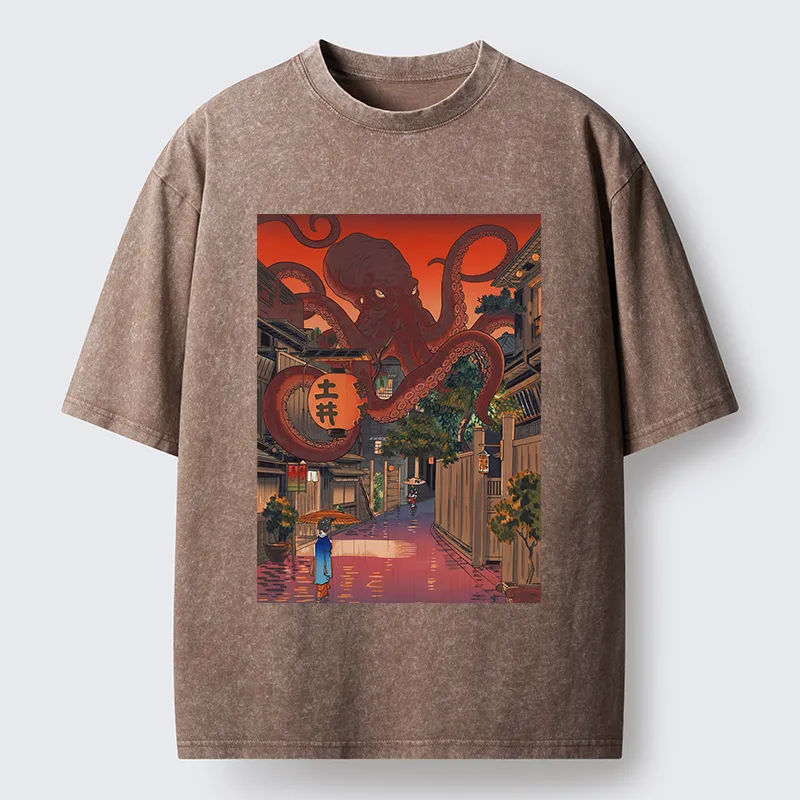 Tokyo-Tiger Monsters Attack The Village Washed T-Shirt