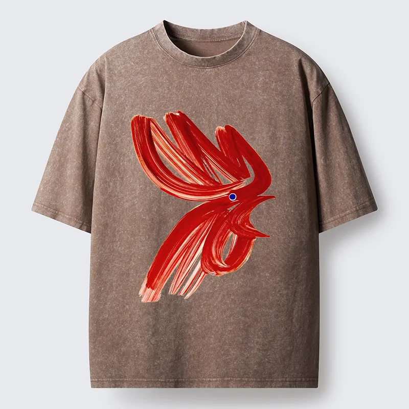 Tokyo-Tiger Calligraphy Art Chicken Washed T-Shirt
