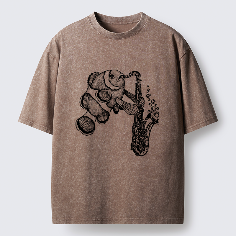Tokyo-Tiger Clownfish Playing The Saxophone Washed T-Shirt