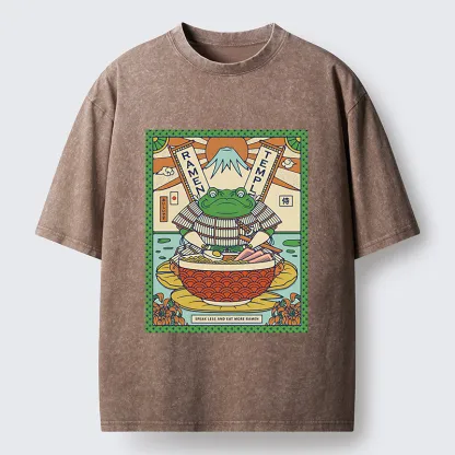 Tokyo-Tiger Frog Samurai Eating Ramen Washed T-Shirt