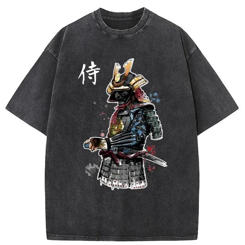 Tokyo-Tiger Retro Japanese Samurai Washed T-Shirt