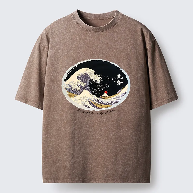 Tokyo-Tiger Katsushika Hokusai Waves Washed T-Shirt