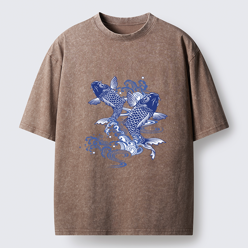 Tokyo-Tiger Traditional Koi Pattern Washed T-Shirt