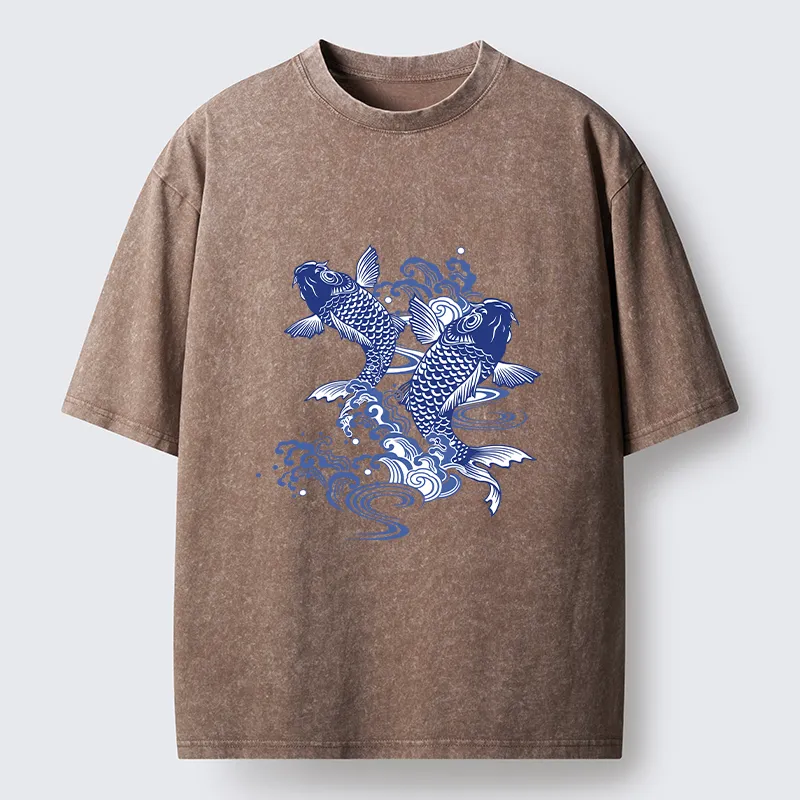 Tokyo-Tiger Traditional Koi Pattern Washed T-Shirt