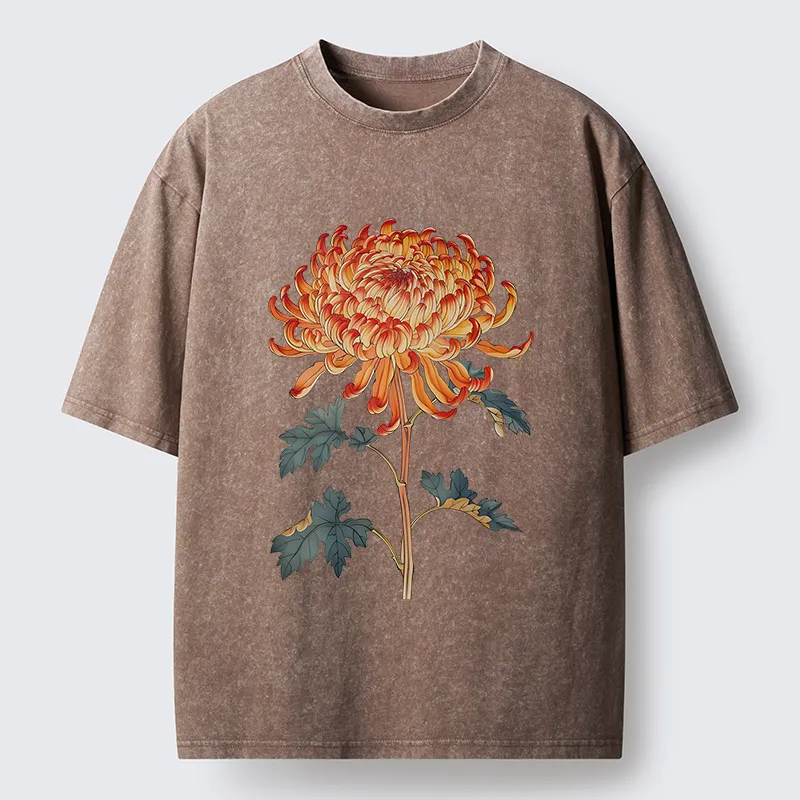 Tokyo-Tiger Japanese Chrysanthemum Washed T-Shirt
