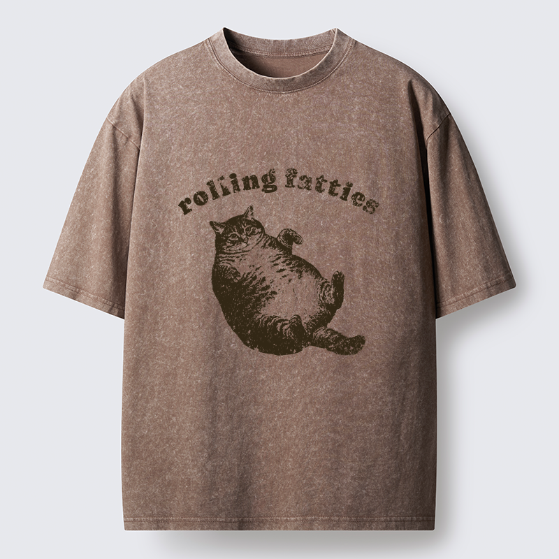 Tokyo-Tiger Rolling Fatties Fat Cat  Washed T-Shirt