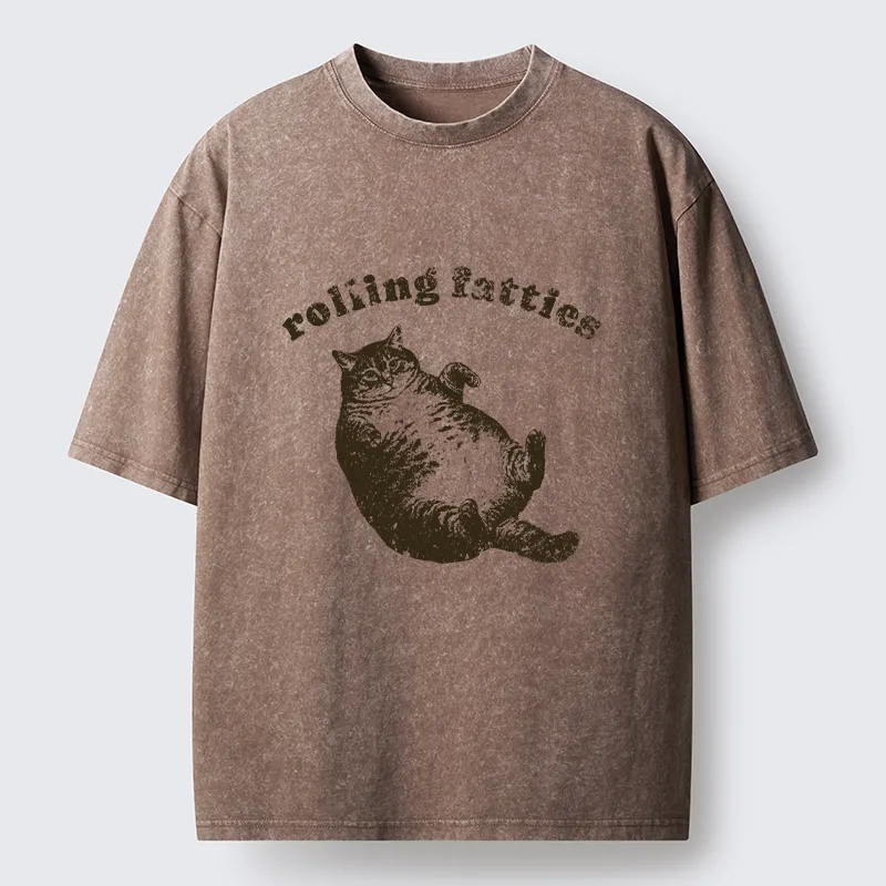 Tokyo-Tiger Rolling Fatties Fat Cat  Washed T-Shirt