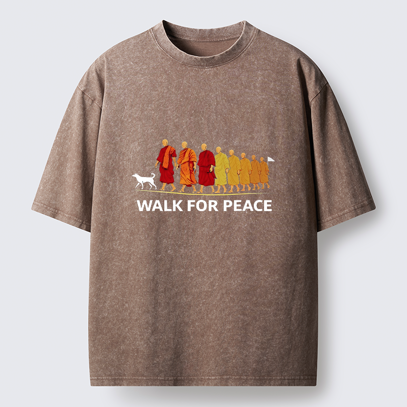 Tokyo-Tiger Walk For Peace Monks And Dog Washed T-Shirt