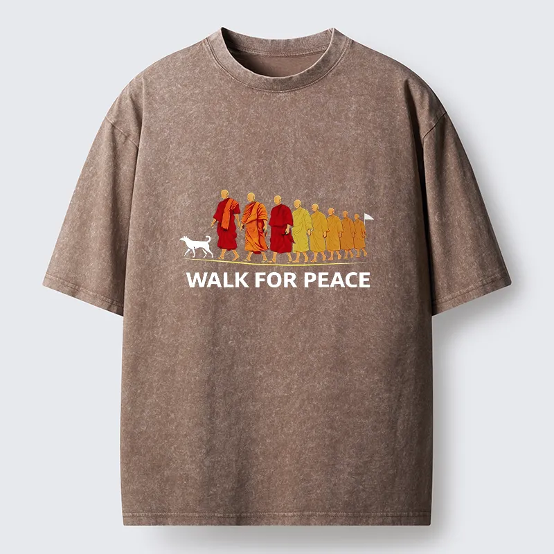 Tokyo-Tiger Walk For Peace Monks And Dog Washed T-Shirt