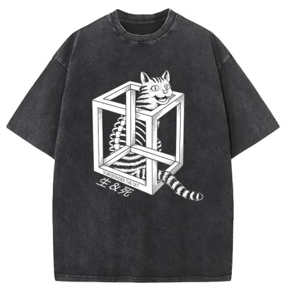 Tokyo-Tiger Schrodinger's Miserable Cat Washed T-Shirt