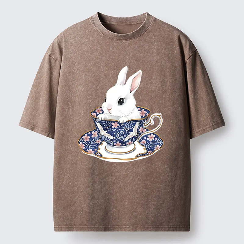Tokyo-Tiger Cute Rabbit Tea Set Washed T-Shirt