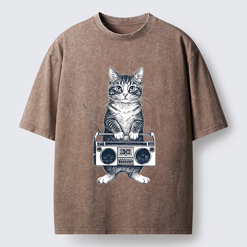 Tokyo-Tiger Cat Carried The Radio Washed T-Shirt