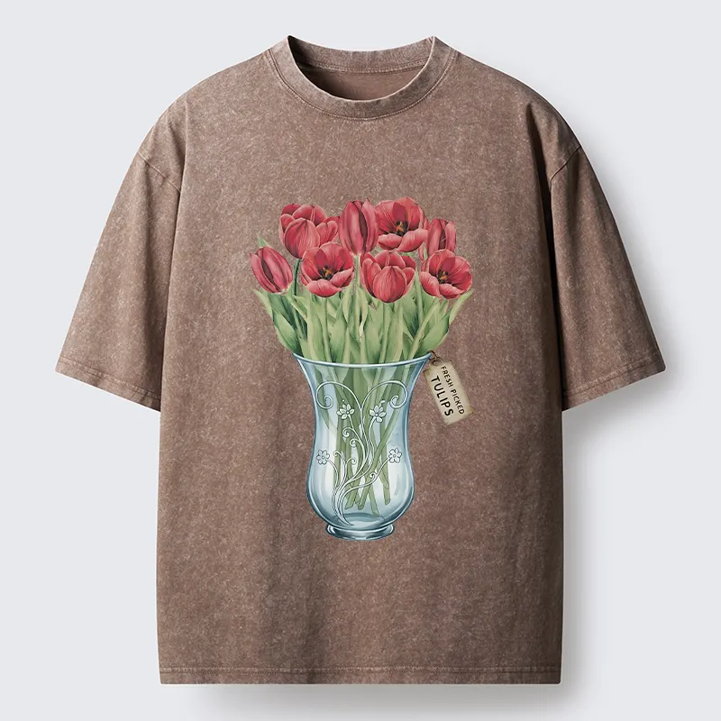 Tokyo-Tiger A Bunch Of Tulips Washed T-Shirt