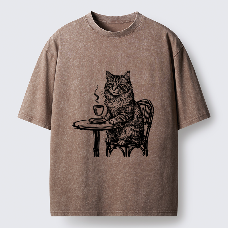 Tokyo-Tiger Elegant Long-haired Cat Washed T-Shirt