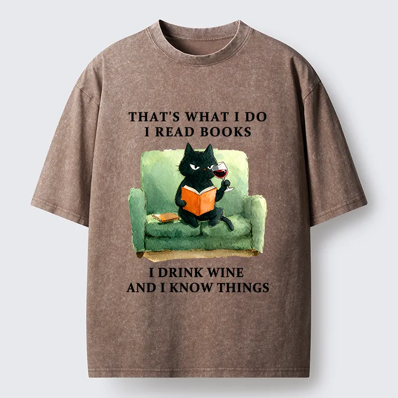 Tokyo-Tiger Cat That Reads And Drinks Washed T-Shirt