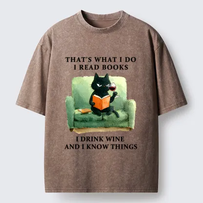 Tokyo-Tiger Cat That Reads And Drinks Washed T-Shirt