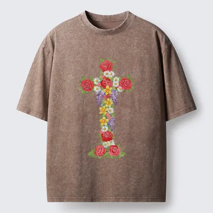 Tokyo-Tiger Flower Cross Washed T-Shirt