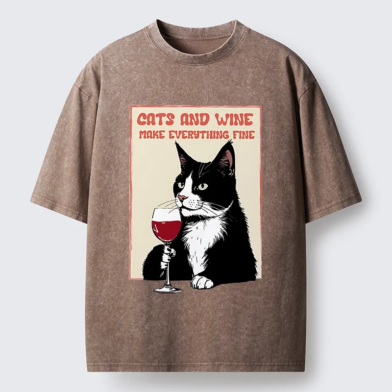 Tokyo-Tiger Tuxedo Cat Drinking Funny Washed T-Shirt