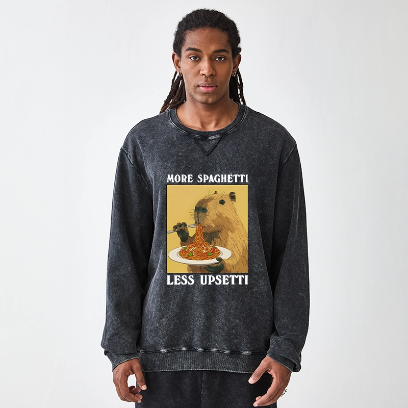 Tokyo-Tiger Capybara Eating Pasta Washed Terry Sweatshirt