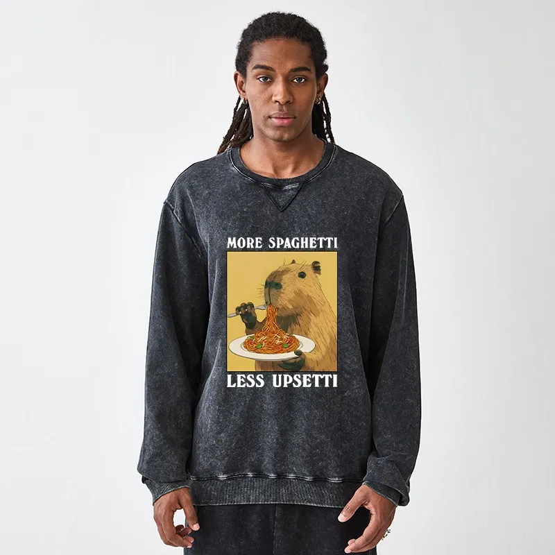 Tokyo-Tiger Capybara Eating Pasta Washed Terry Sweatshirt
