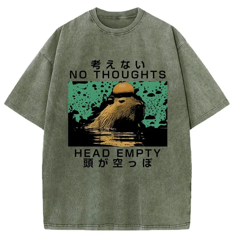 Tokyo-Tiger Capybara No Thoughts Head Empty Washed T-Shirt