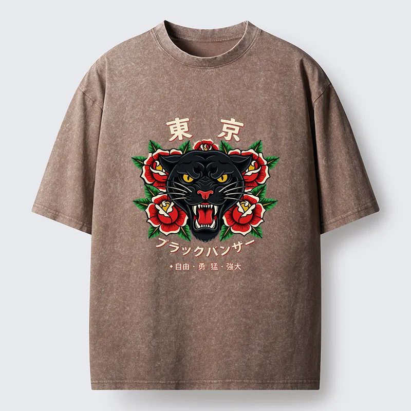 Tokyo-Tiger Tokyo Black Panther Washed T-Shirt