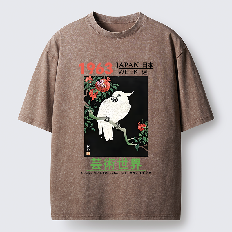 Tokyo-Tiger White Parrot Poster Washed T-Shirt