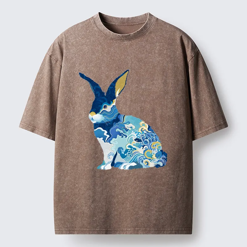 Tokyo-Tiger Japanese Traditional Patterned Rabbit Washed T-Shirt