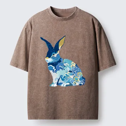 Tokyo-Tiger Japanese Traditional Patterned Rabbit Washed T-Shirt