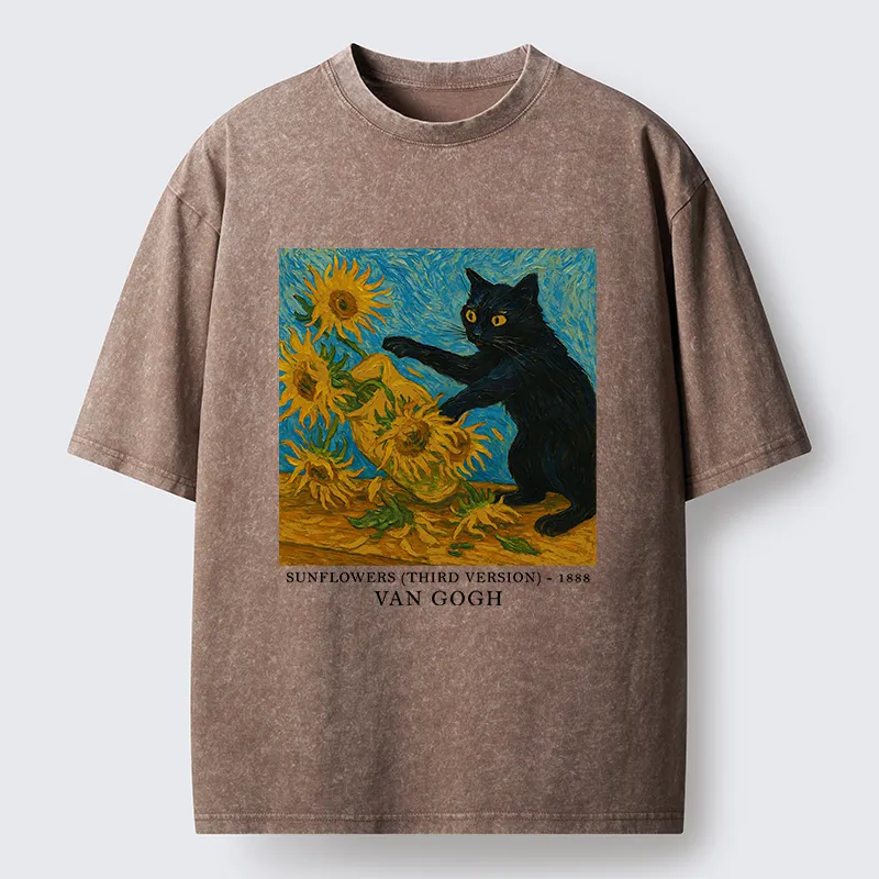 Tokyo-Tiger Van Gogh's Black Cat Washed T-Shirt