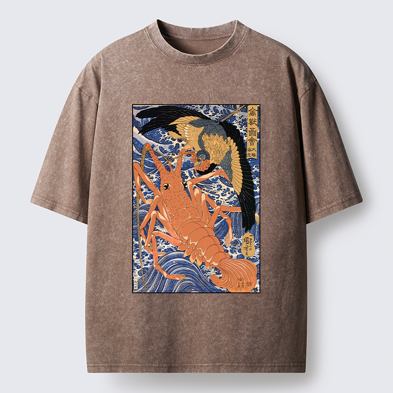 Tokyo-Tiger Ukiyo-e Lobster Washed T-Shirt