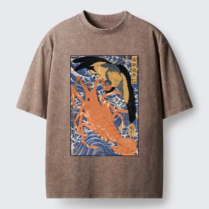 Tokyo-Tiger Ukiyo-e Lobster Washed T-Shirt