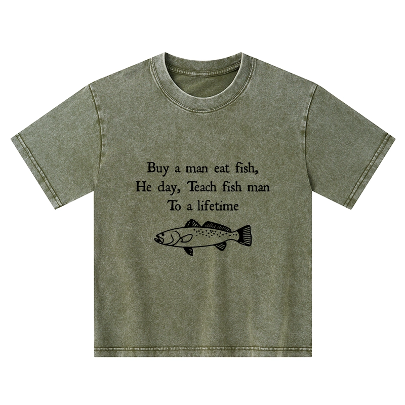 Tokyo-Tiger Man Eat Fish Meme Kids Washed T-Shirt